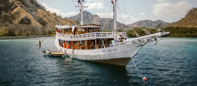 Boat anchored off an island in Komodo National Park